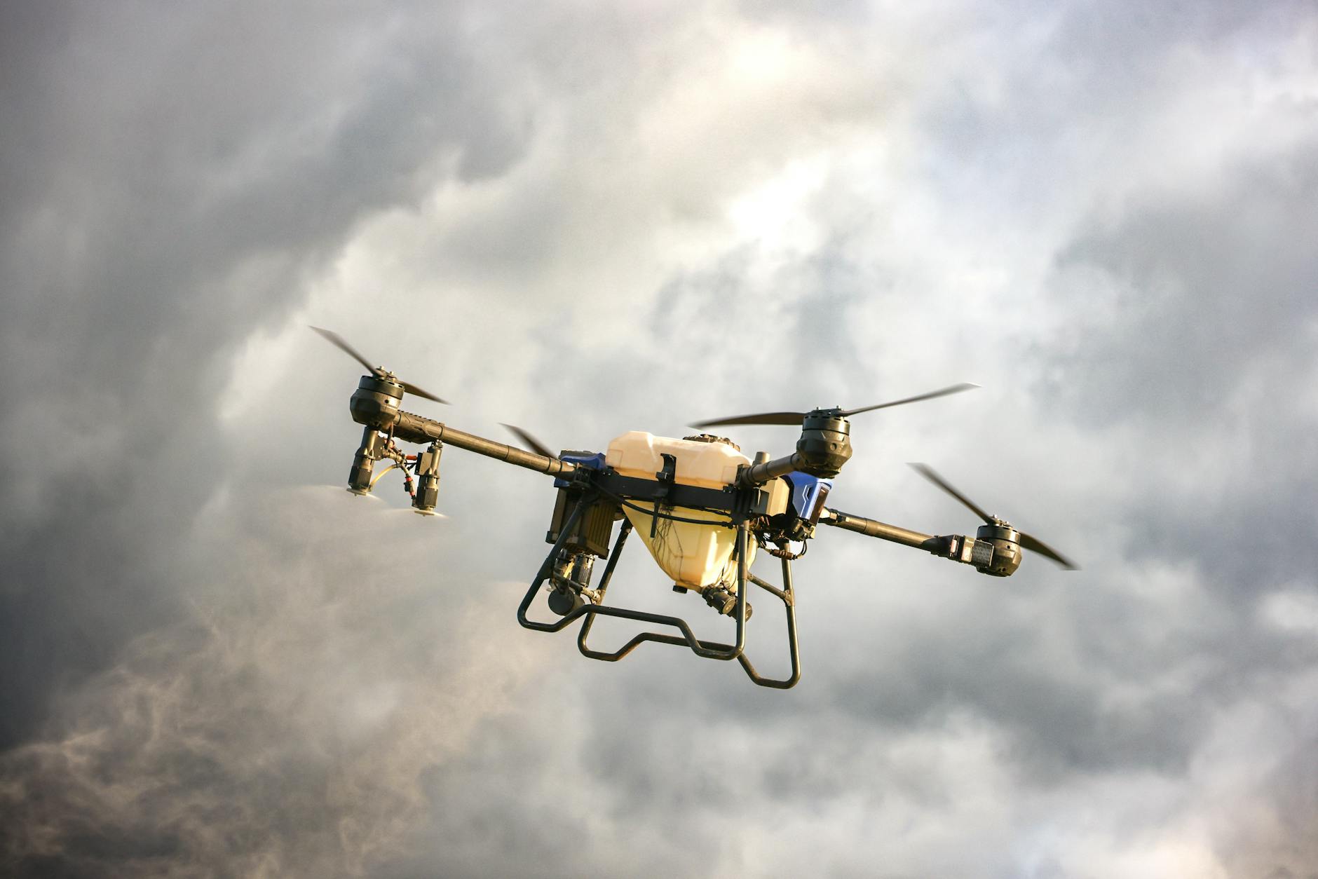 industrial drone against dramatic cloudy sky